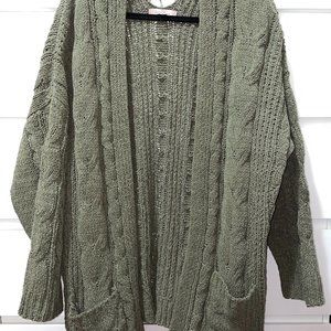 Chunky Knitted Olive Green Cardigan (L)